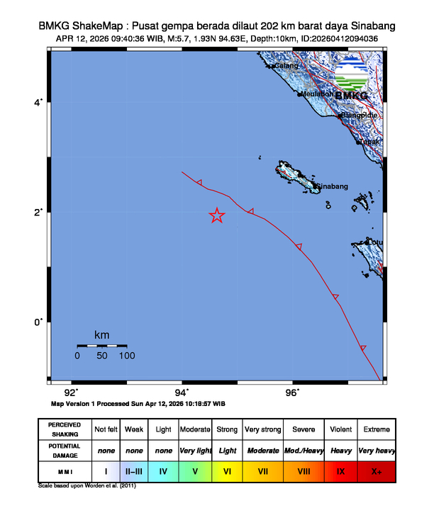 Gempa Magnitudo 5,7 Guncang Sinabang, Getaran Terasa hingga Nias Utara