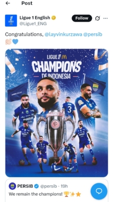 Liga Prancis memberi ucapan selamat kepada Layvin Kurzawa usai Persib Bandung memastikan gelar juara Super League 2026. Eks PSG itu menambah koleksi trofinya. (Tangkapan Layar)