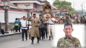 Tandu Jenderal Besar Soedirman mewarnai HUT ke-81 TNI di Purwokerto. Korem 071/Wijayakusuma menggelar LKBB untuk melatih disiplin dan kekompakan pelajar. (Kus)
