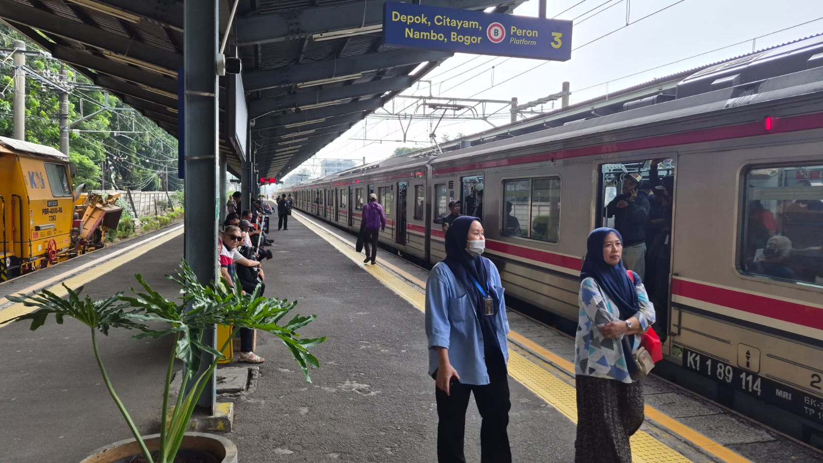 Perjalanan KRL lintas Bogor kembali normal setelah gangguan akibat dahan pohon tumbang menimpa jaringan listrik aliran atas di antara Stasiun UI-Pasar Minggu. (ReportaseNews/Trisanto)